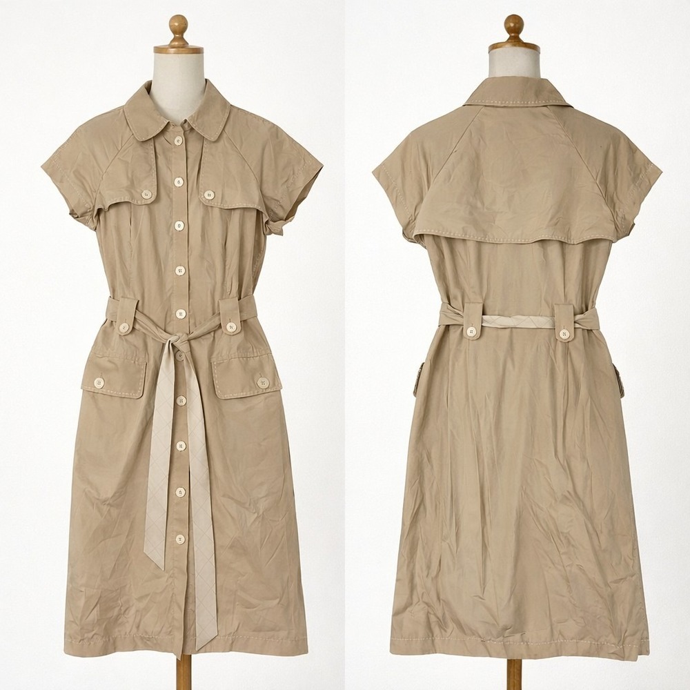 NWT To The Max VTG Bisque Belted Short Sleeve Button-Down Trench Dress Size 8